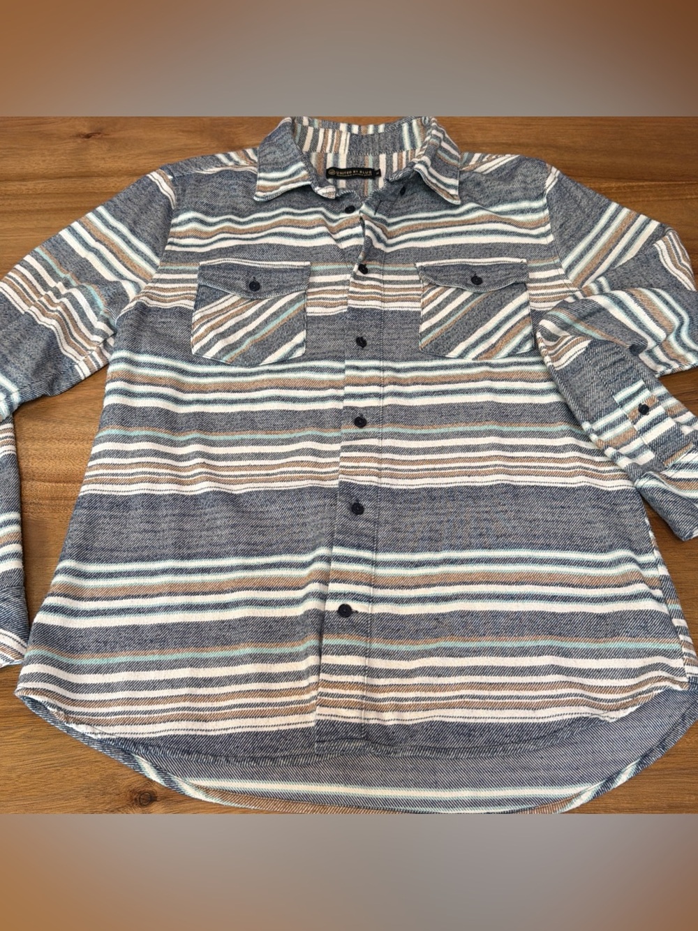 Men’s United By Blue Striped Flannel Shirt Size M